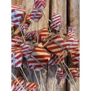 Set of 4 Red and White Sugar Coated Christmas Present Floral Pick / Spray Gift B